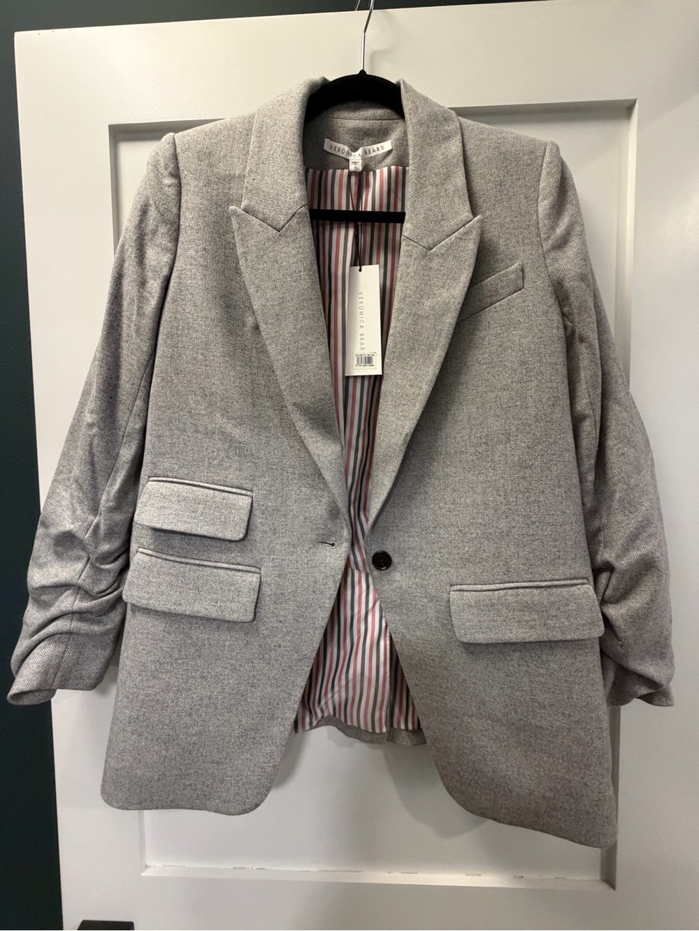Veronica Beard Light Gray Single-Button Tailored Blazer